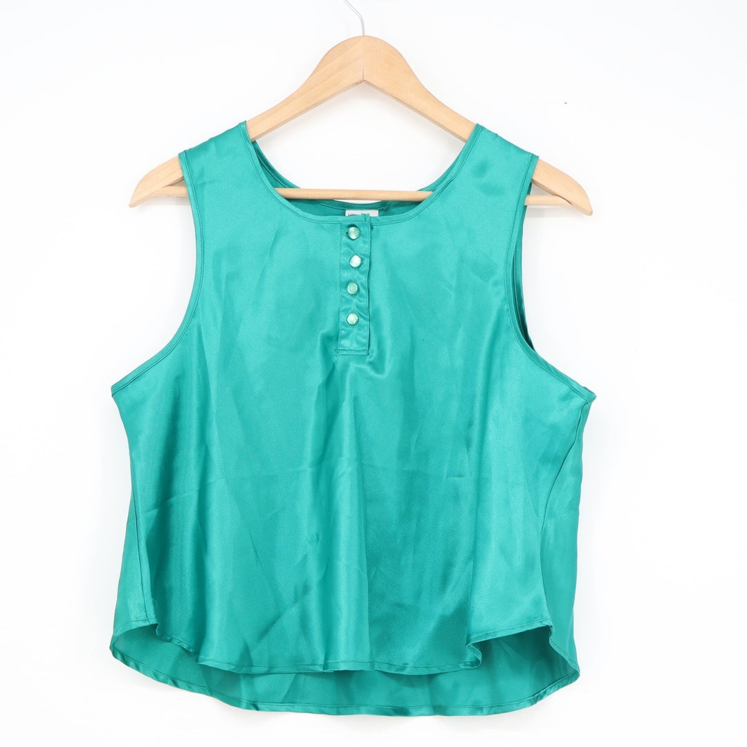 Adam & Eve Teal Green Satin Pajama Set Sleeveless Top Tap Shorts Plus Size 1X