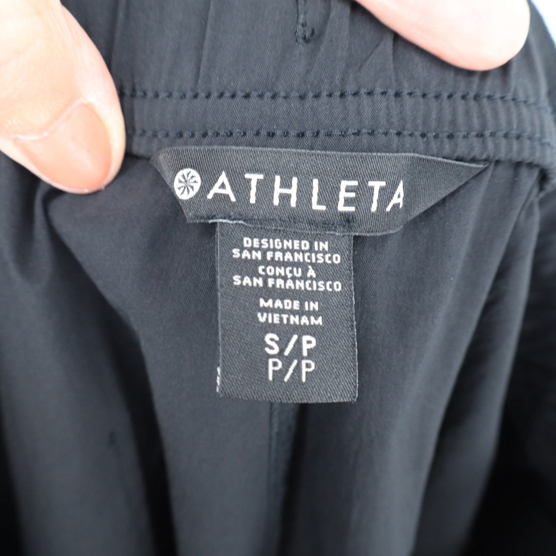 Athleta Black Wide Leg Crop Drawstring Waist Travel Pants Womens Size SP