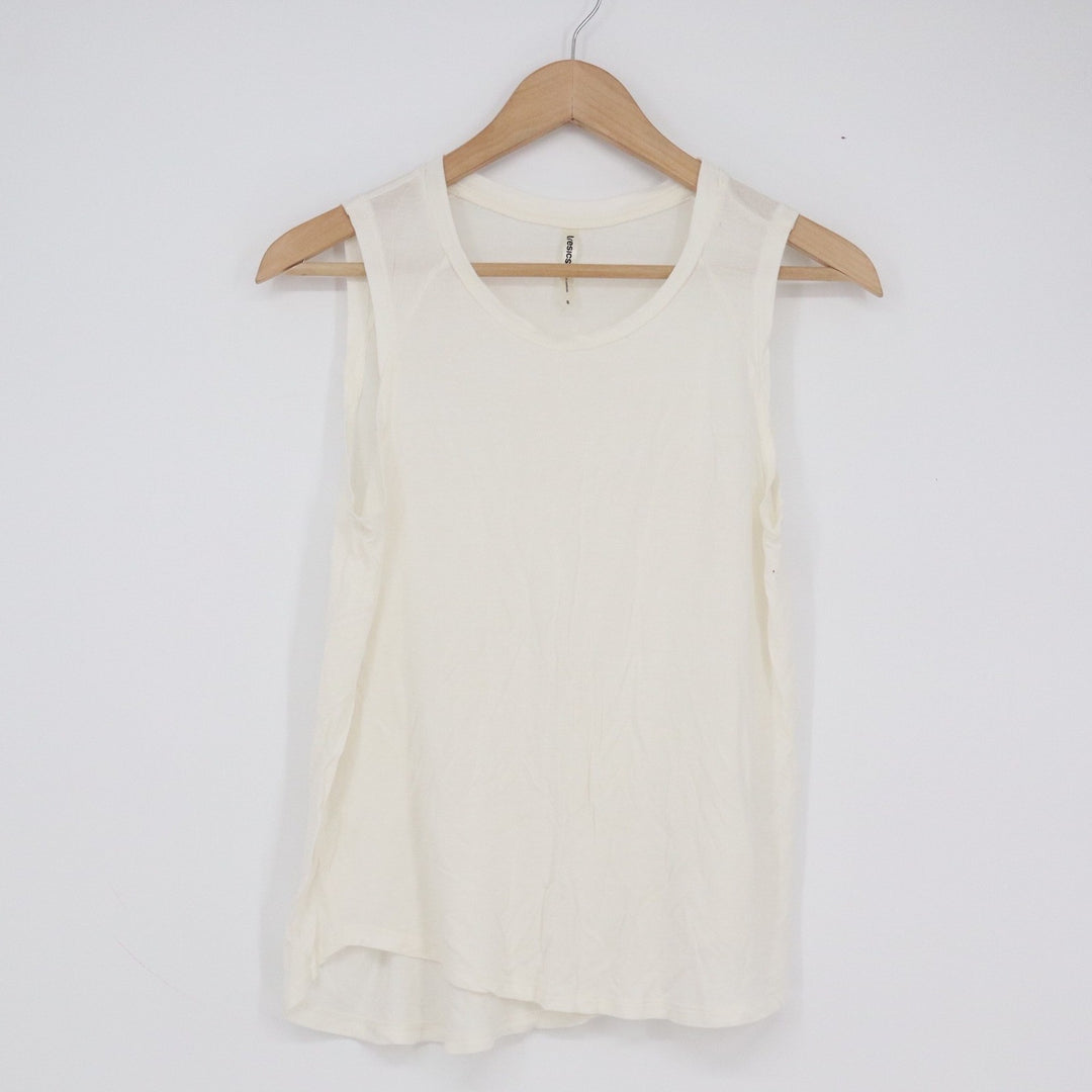 Tresics Womens Ivory Rayon Sleeveless Tank Top Crew Neck High-Low