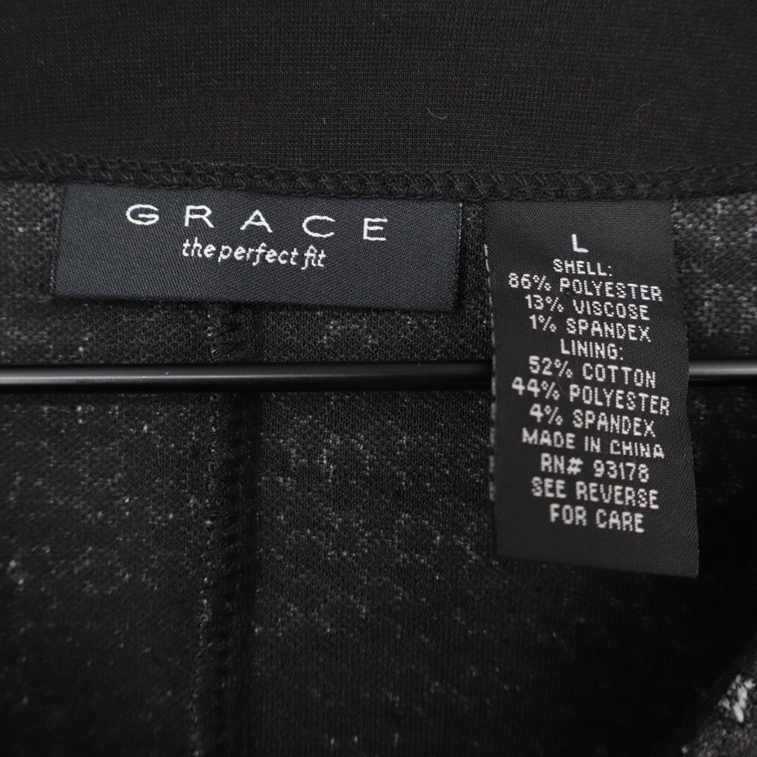 Grace The Perfect Fit Suit Jacket Blazer Womens L Black Multi Stretch Open Front