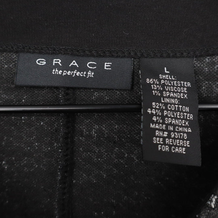 Grace The Perfect Fit Suit Jacket Blazer Womens L Black Multi Stretch Open Front