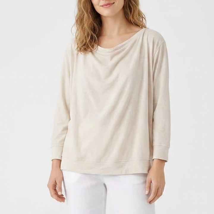 Lululemon Drapey Long Sleeve Shirt Womens L Beige Softstreme Stretch Boat Neck