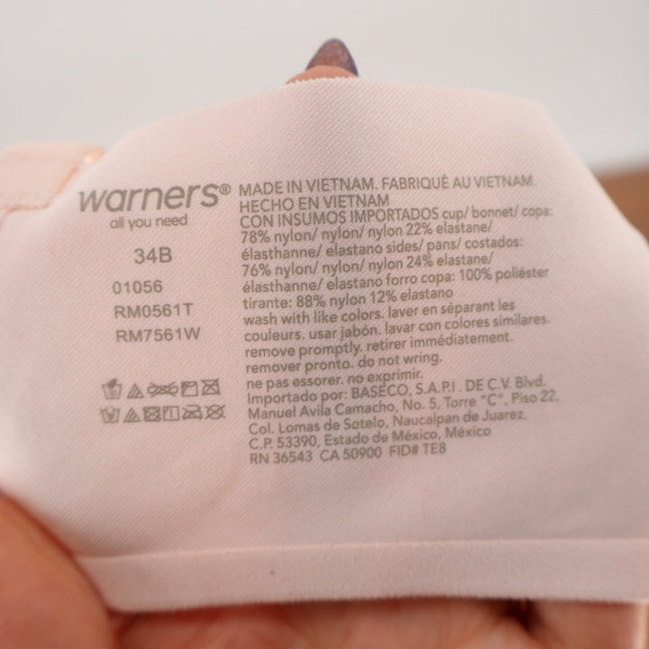Warners No Side Effects Seamless Underwire Lightly Lined T Shirt Bra 34B Pink