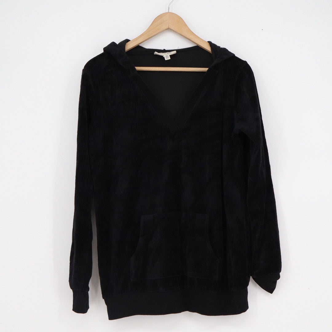 Jessica Simpson Maternity Velour Hoodie Black V-Neck Pullover Small