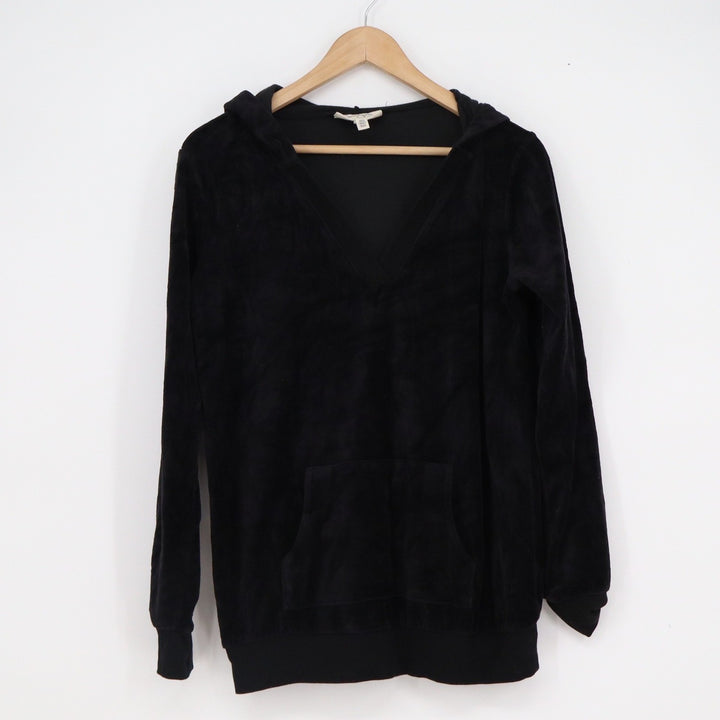 Jessica Simpson Maternity Velour Hoodie Black V-Neck Pullover Small