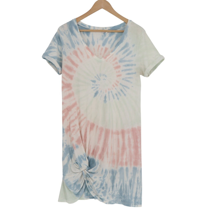 Z Supply Pastel T-Shirt Dress Womens Small Multi Tie Dye Short Sleeve Twist Hem