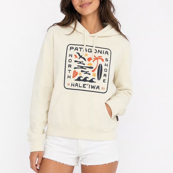 Patagonia Uprisal Hoodie Cream North Shore Haleiwa Graphic Mens XS Womens S