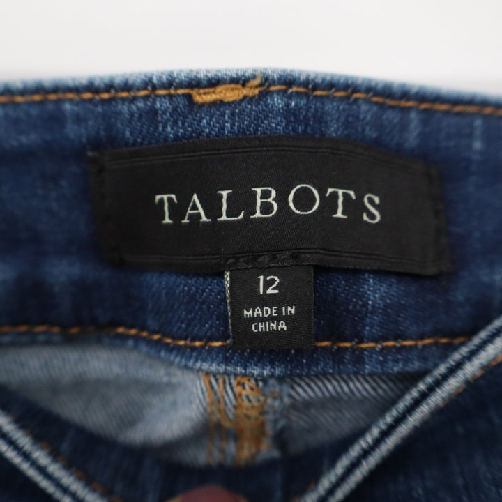 Talbots Dark Wash Denim Mini Skirt Side Zip Stretch Size 12