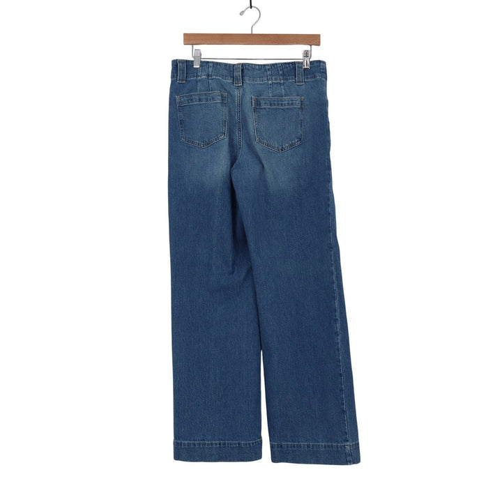 Talbots Classic Jean Trouser Renwick Wash Blue Wide Leg Seam Detail Size 8