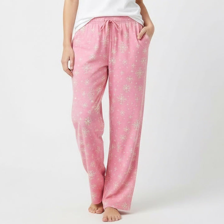 Old Navy Flannel Pajama Pants Women Large Pink Snowflake Cotton Drawstring Waist