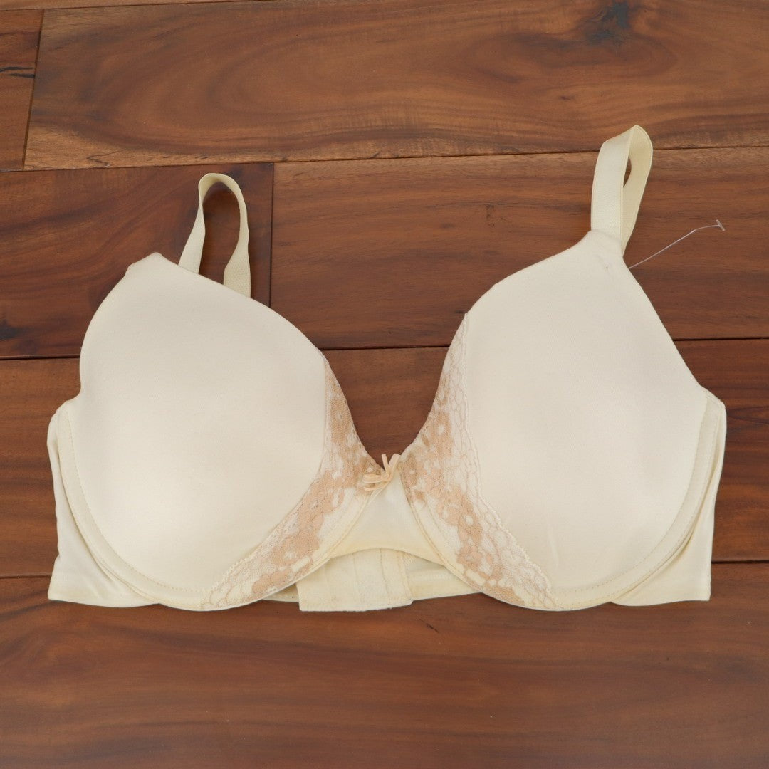 Bali T-Shirt Bra Womens 36D Ivory Stretch Side Lace Adjustable Strap Underwire