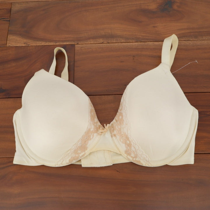 Bali T-Shirt Bra Womens 36D Ivory Stretch Side Lace Adjustable Strap Underwire