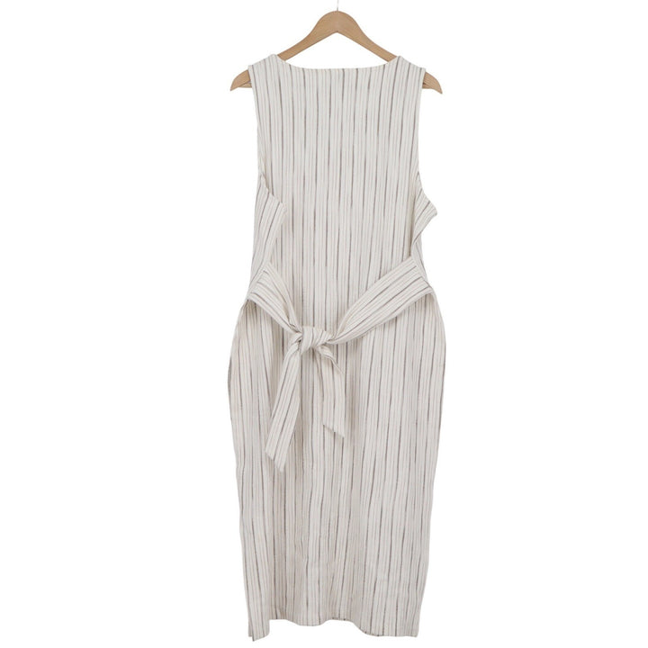 LOFT Outlet Womens XL Striped Sleeveless Tie Back Midi Dress White Brown