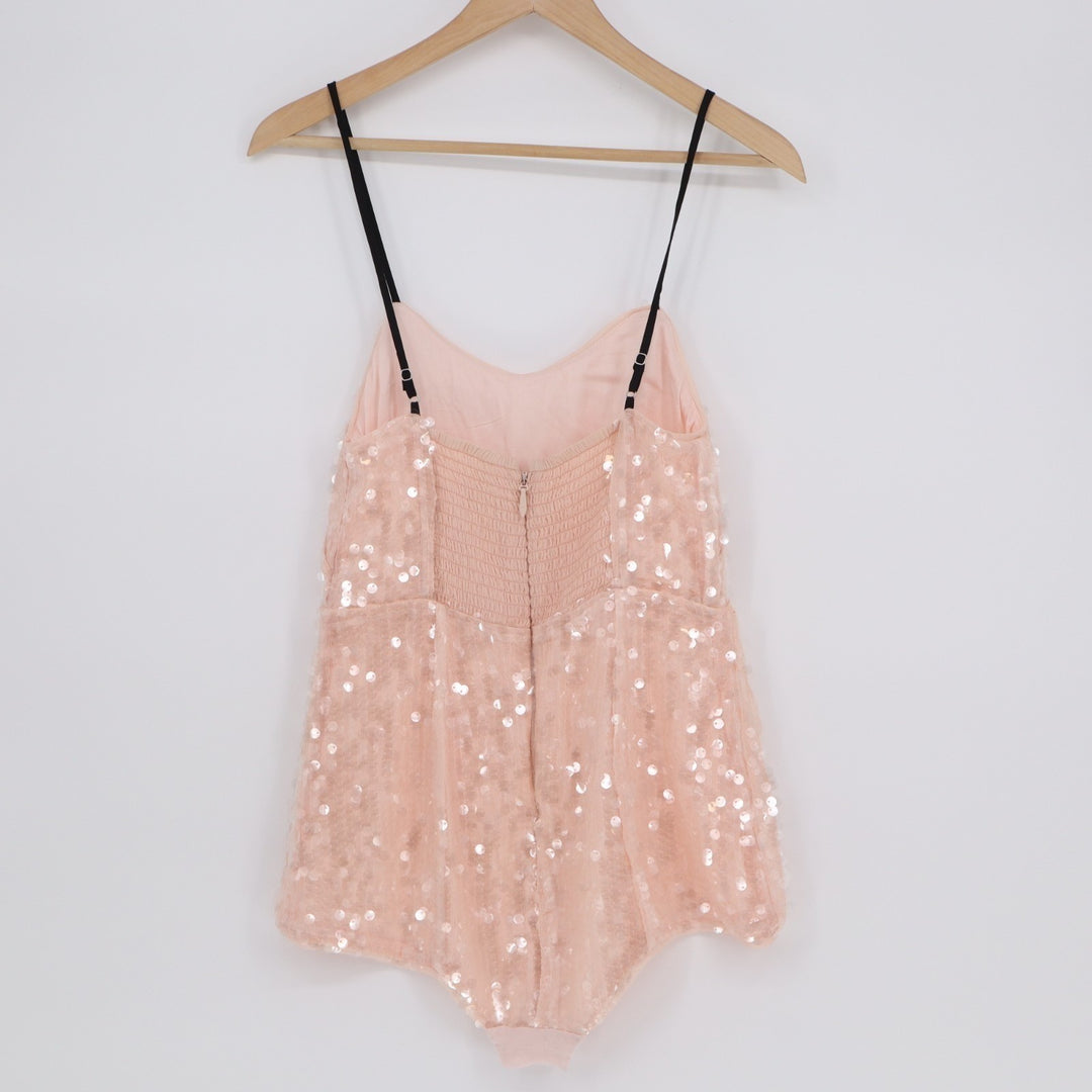 Anthropologie Play Bodysuit Womens 2 Blush Sequin Spaghetti Straps Back Zip