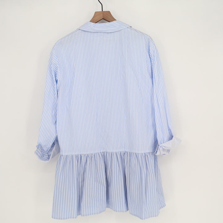 Stile Collection Blue White Striped Peplum Tunic Shirt Cotton Large