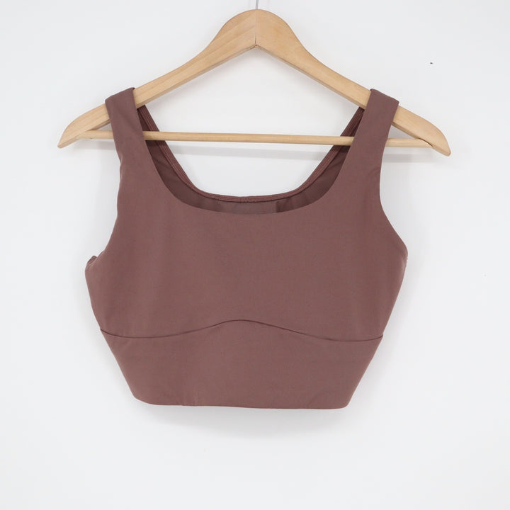 Gymshark B4A9L Womens Brown Mauve Scoop Neck Open Back Sports Bra Crop Top L