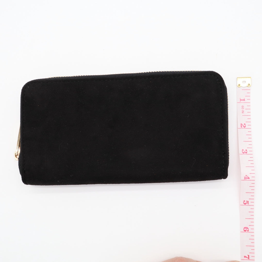 Ahdorned Womens Wallet Core Black Suede Zip Around Credit Card Slots Purse