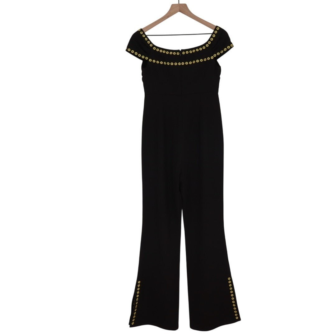 Foxiedox Anita Jumpsuit Womens Small Black Embroidered Off Shoulder Flare Leg