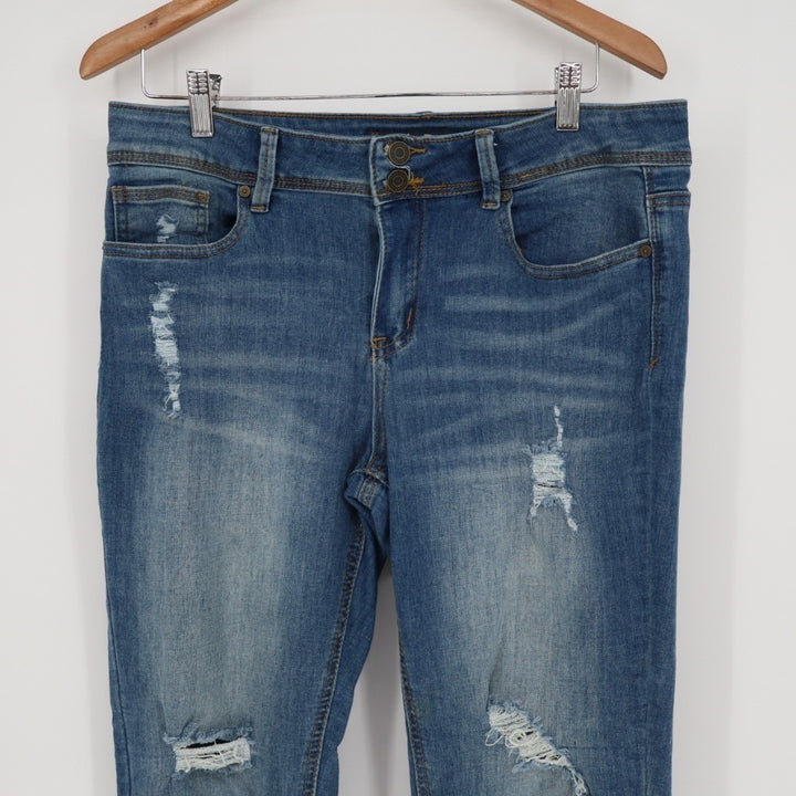 Indigo Rein Jeans Womens 13 Blue Denim Distressed 5-Pockets High Rise Skinny Leg