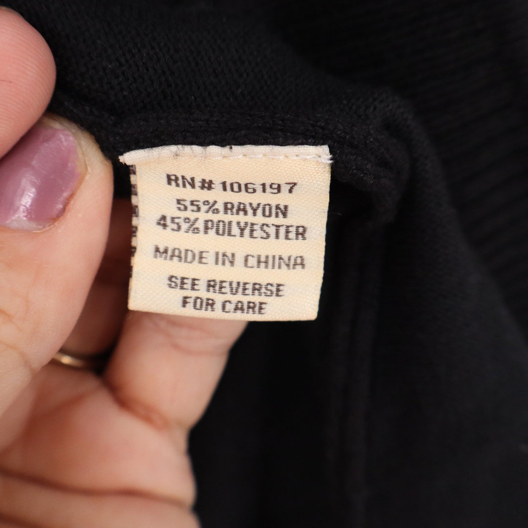Young USA Womens Black Open Front Longline Cardigan Sweater Small Pockets Ribbed