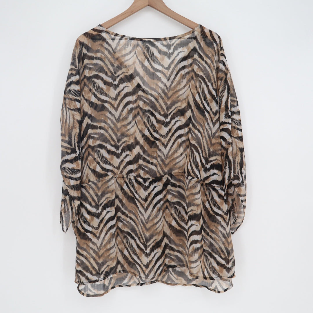 Jaclyn Smith Tunic Womens 2X Zebra Animal Print Brown Sequin Trim Excellent
