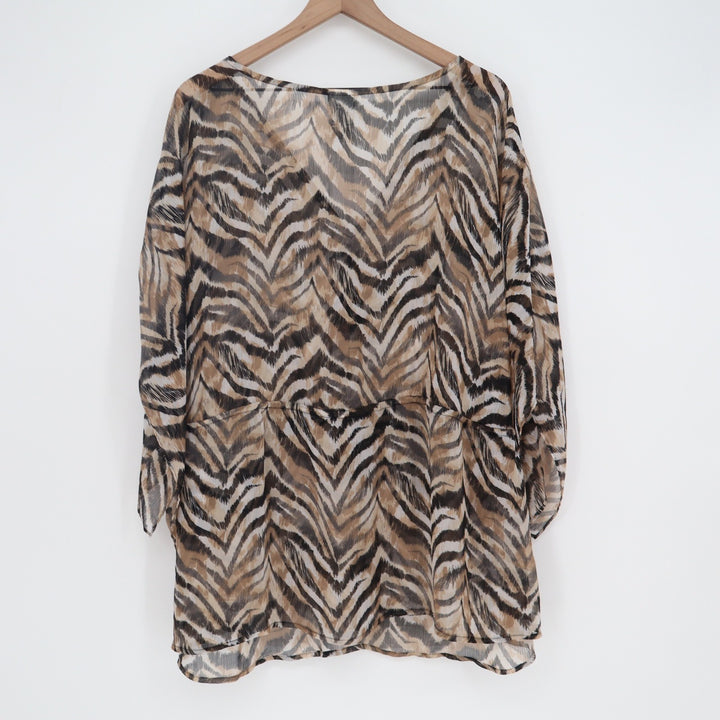 Jaclyn Smith Tunic Womens 2X Zebra Animal Print Brown Sequin Trim Excellent