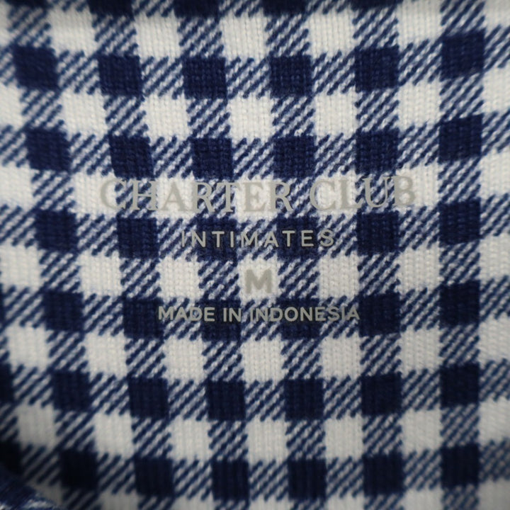 Charter Club Intimates Pajama Top Womens Medium Blue Gingham Check Henley Neck