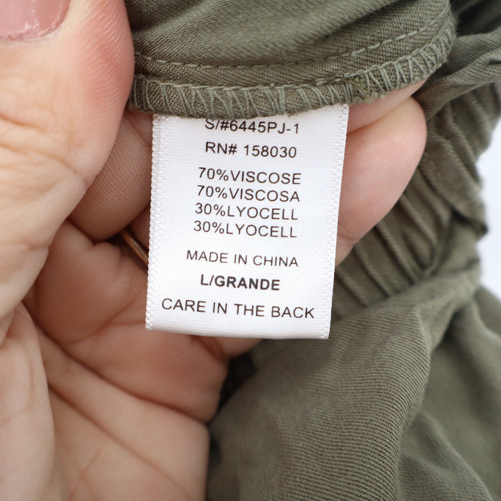 Love Tree Olive Green Wide Leg Cropped Pants Elastic Waist Large