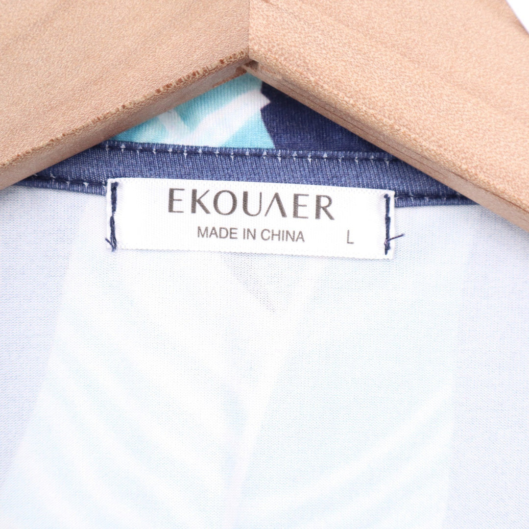 Ekouaer Mens Pajama Set Large Navy Tropical Banana Leaf Short Sleeve Button Down