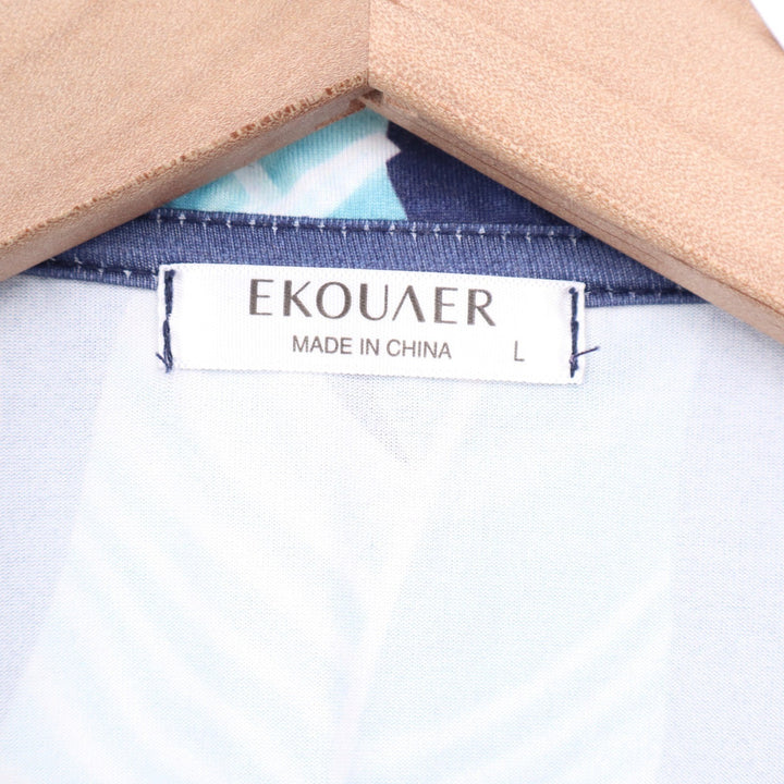 Ekouaer Mens Pajama Set Large Navy Tropical Banana Leaf Short Sleeve Button Down