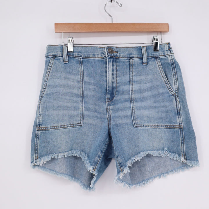 Aerie Daydream Cutoff Shorts Womens M Blue Denim Cotton Raw Hem Patch Pockets