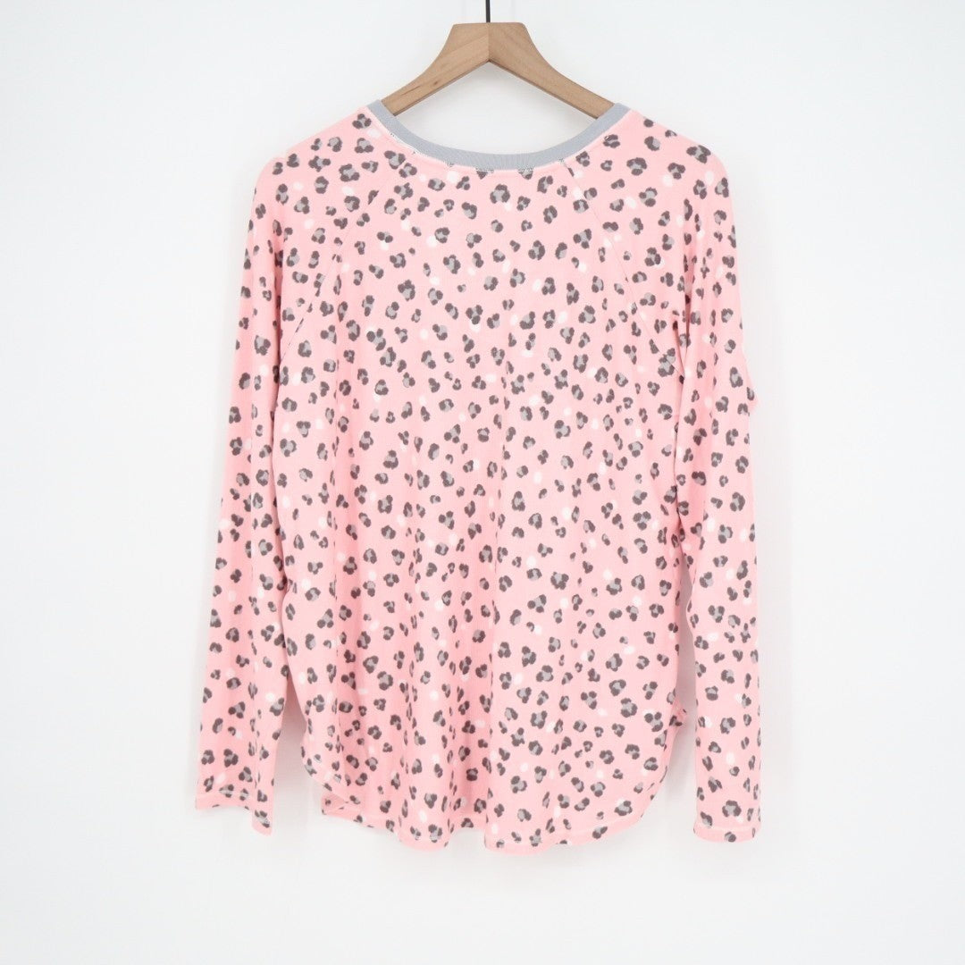 Cuddl Duds Sleepshirt Womens Large Light Pink Leopard Print Stretch Curved Hem