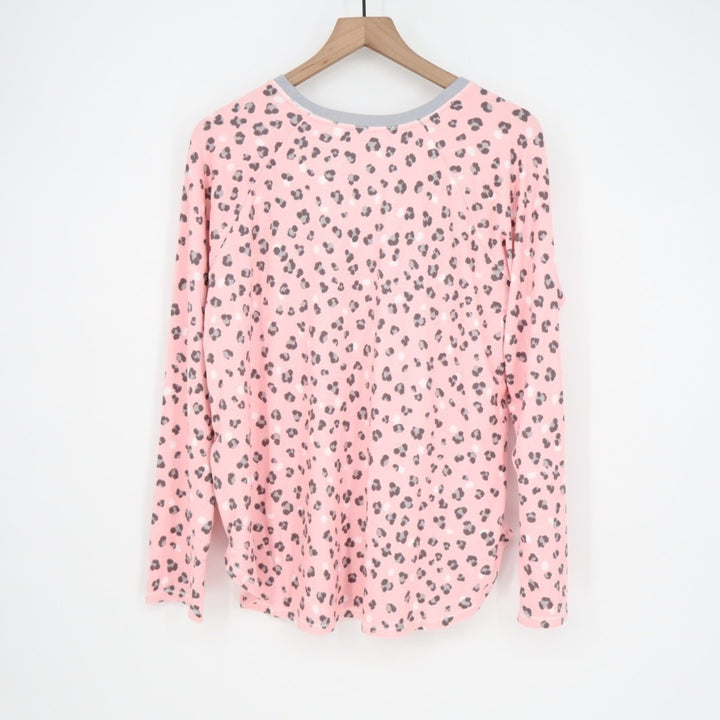 Cuddl Duds Sleepshirt Womens Large Light Pink Leopard Print Stretch Curved Hem