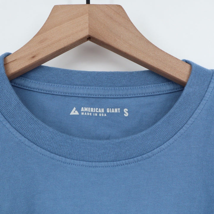American Giant Blue Cotton Long Sleeve Pocket T Shirt Size S Made in USA