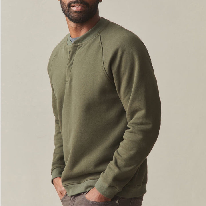American Giant Midweight Snap Henley Neck Sweatshirt Mens Large Olive Green