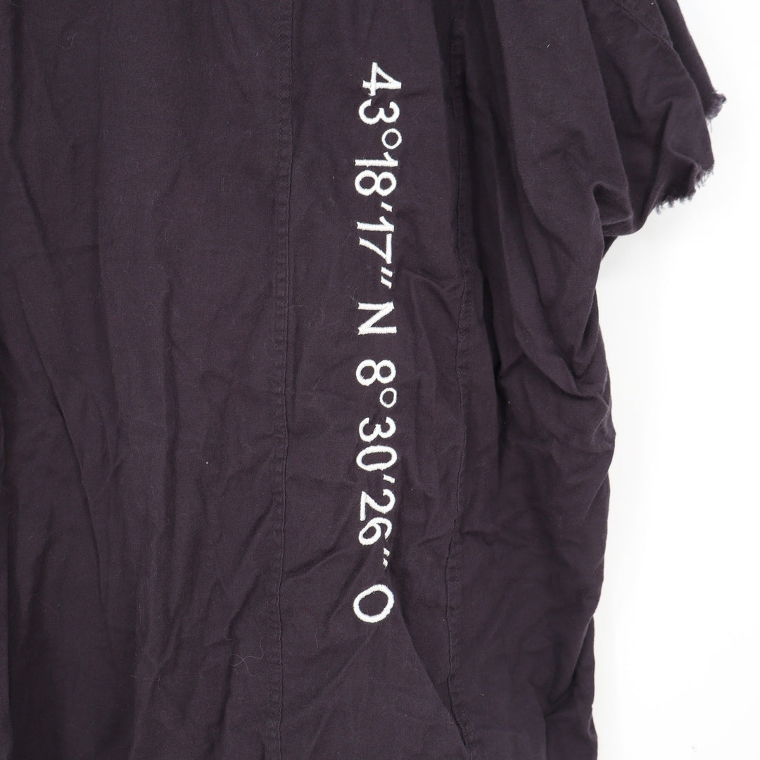 Zara Man Relaxed Fit Dark Purple Band Collar Frayed Short Sleeve Shirt Large