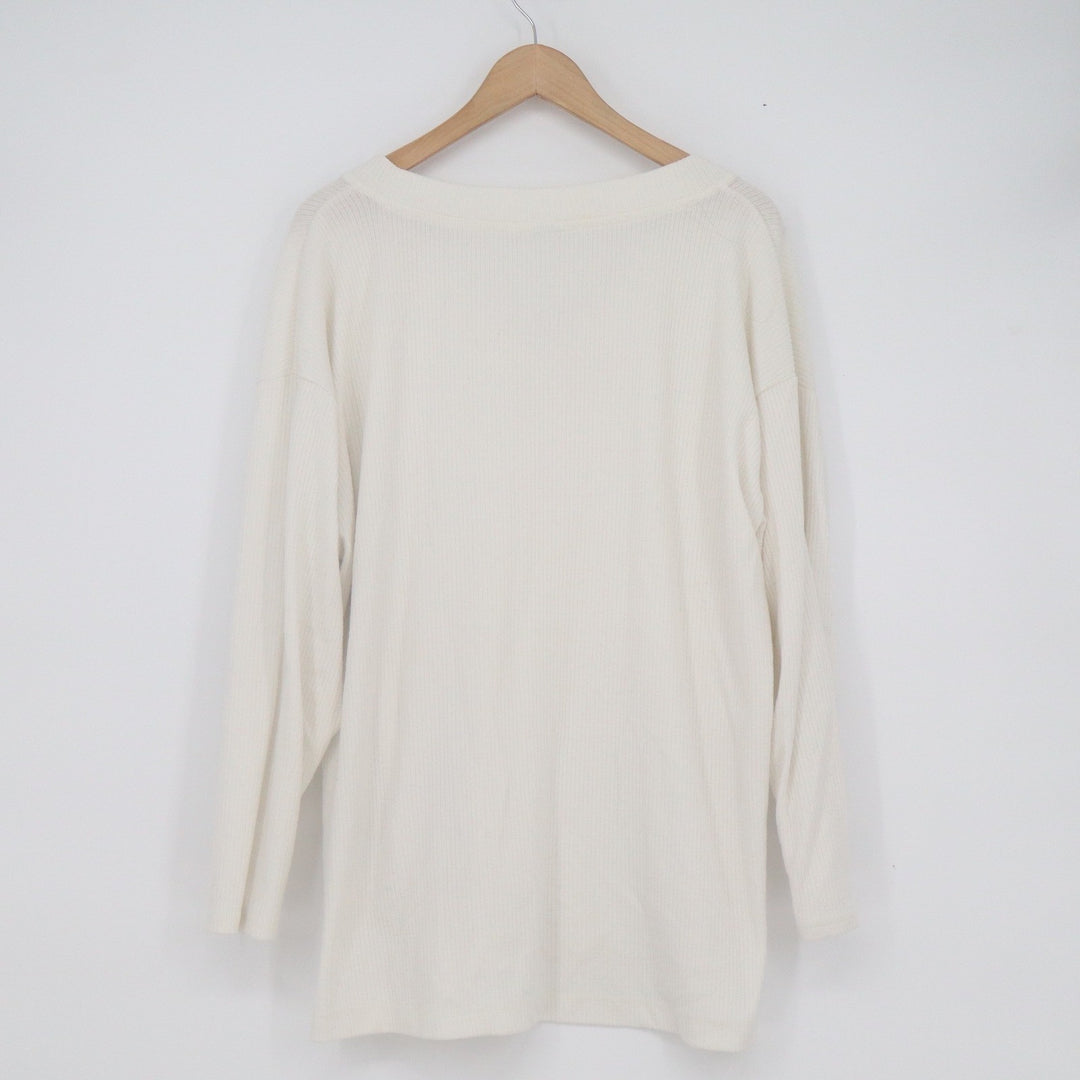 Old Navy Plush Tee Womens XL Cream Ribbed V-Neck Long Sleeve Oversized Top