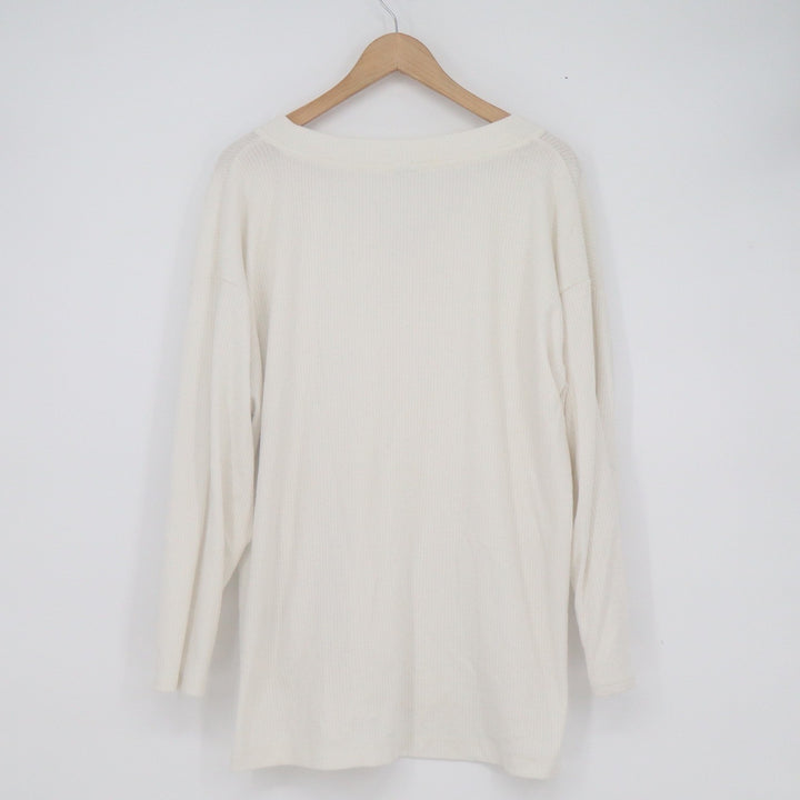 Old Navy Plush Tee Womens XL Cream Ribbed V-Neck Long Sleeve Oversized Top