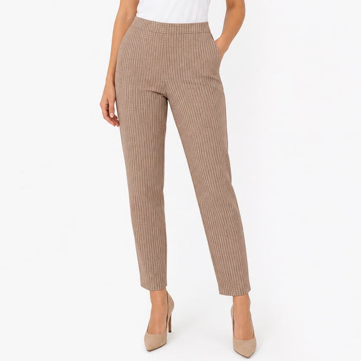 Rachel Zoe Tan Brown Micro Check Pull On Slim Leg Pants Size L