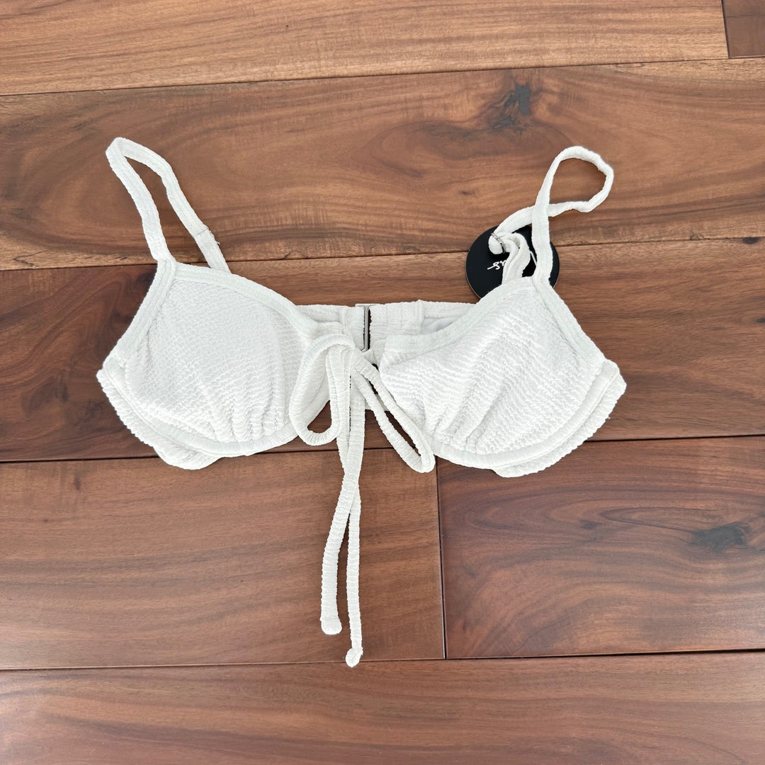 Lulus Summer Sensation White Crinkle Underwire Tie-Front Bikini Top Size XS