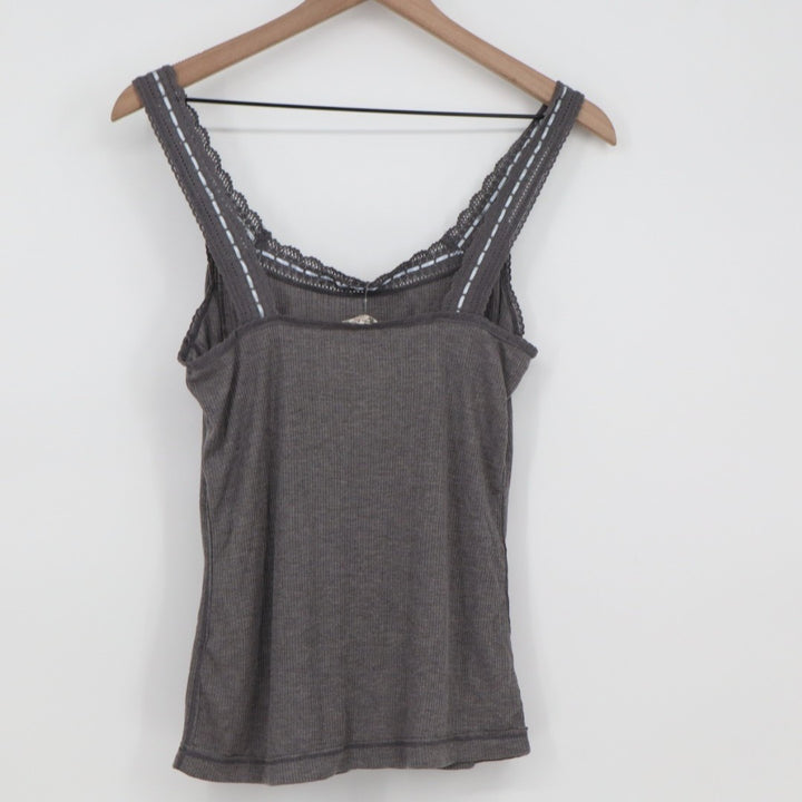 Free People Only You Ribbed Tank Top Womens Large Gray Wide Strap Round Neck
