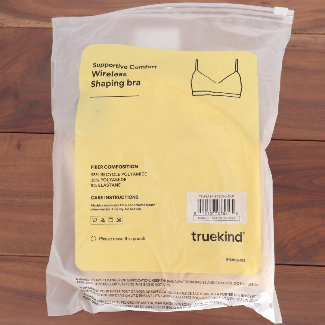 Truekind Supportive Comfort Wireless Shaping Bra Womens Large Beige Seamless