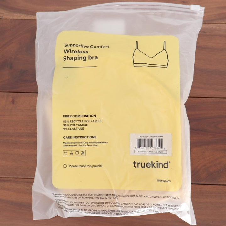 Truekind Supportive Comfort Wireless Shaping Bra Womens Large Beige Seamless