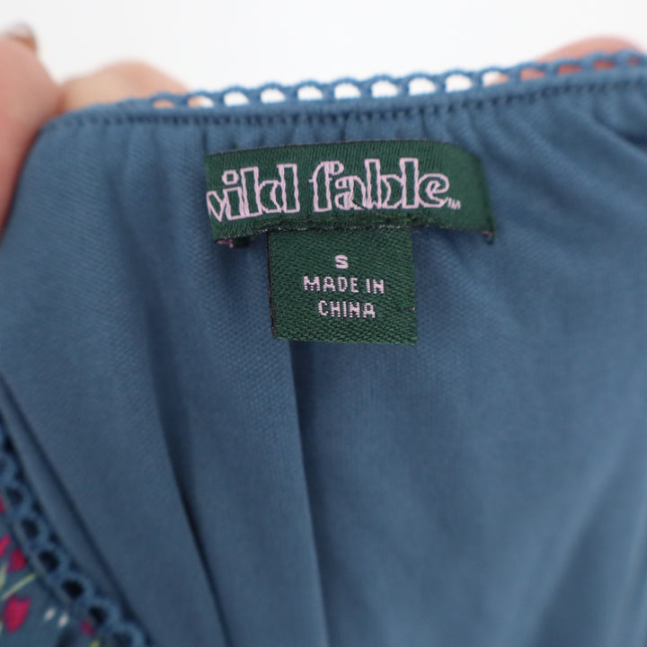 Wild Fable Teal Blue Floral Mesh Maxi Skirt Lettuce Edge Hem Small