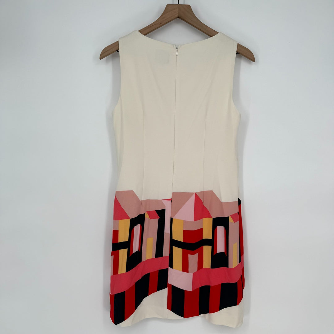 Vince Camuto Sheath Dress Womens 4 Multicolor Villa Print Lined Beaded Back Zip
