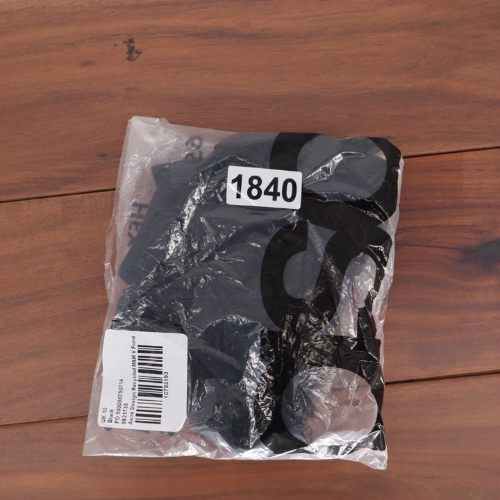 ASOS DESIGN Recycled Bikini Bottoms Black M&V Front Thong Size UK 10 US 6