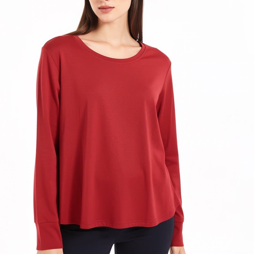 Xhilaration Pajama Top Women L Red Round Neck Long Sleeve High Low Hem Sleepwear