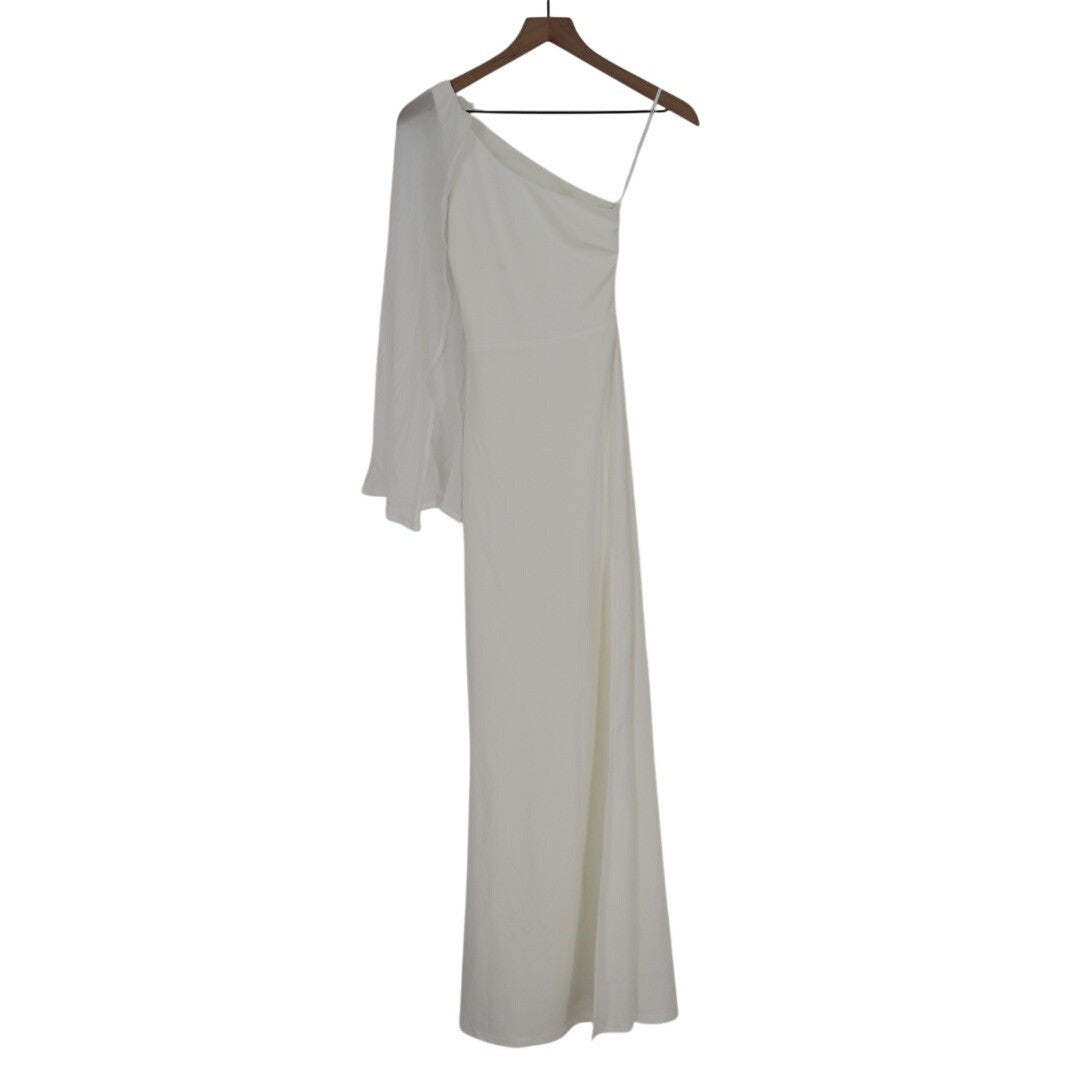 Lulus Majestic Attitude Cape Sleeve One-Shoulder Maxi Dress Womens XS White