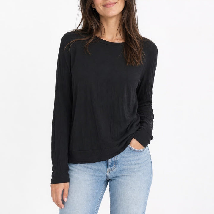 Hua Lan Black Long Sleeve Top Crochet Skull Back Cutout Size M