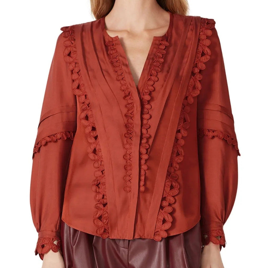Rebecca Taylor NYC Brick Embroidered Silk Top Size 4